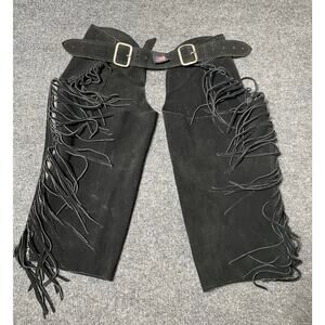 Whitman Black Leather Suede Western Chaps w/ Fringe and Double Belt-Kids
